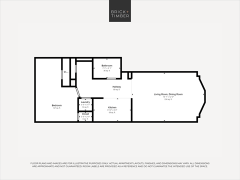 Floor plan for 1 bed, 1 bath, 835 sqft